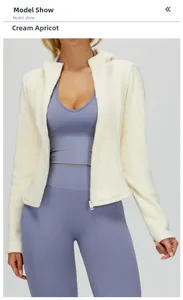 Slim fit cream apricot fleece zip-up hoodie showing a soft texture and athletic look
