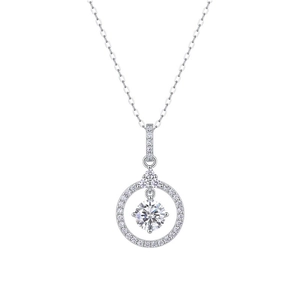 French luxury 925 silver pendant necklace featuring a round moissanite diamond solitaire