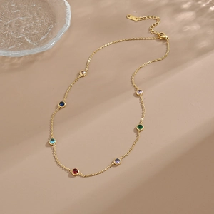 Exquisite 18K gold plated titanium steel bracelet with vibrant colorful gemstones