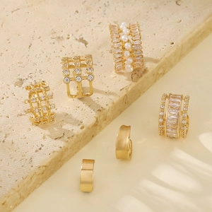 Elegant multi-layer gold ear cuffs set with micro-pave zircons and pearls for women