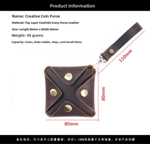 Detailed size specifications for creative genuine crazy horse leather mini coin purse