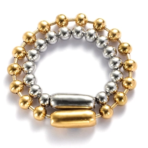 Two-piece 8mm stainless steel bead bracelets in gold and silver hip hop style