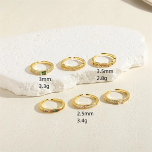 Adjustable gold plated open rings with colorful zircon and emerald stones in 2.5mm to 3.5mm widths