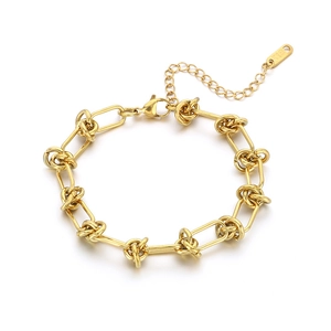 Hip hop style gold-plated stainless steel knot chain bracelet with lobster clasp