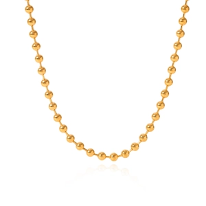 Nahaufnahme der minimalistischen Gold-Kugelkette mit polierten, runden Metallperlen