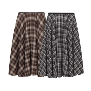 Damen Karierter Midi Rock A-Linie Hohe Taille Regenschirm Gefaltet Retro Britischer Stil Casual Skirt