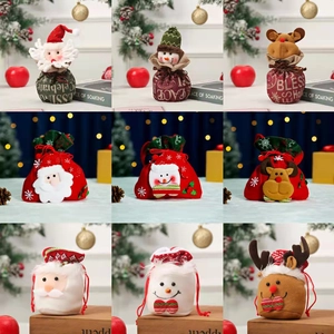 Sacs Cadeaux De Noël À Cordon Père Noël Bonhomme De Neige Renne Peluche Feutre Pochette À Bonbons Décor De Fête Pour Enfants