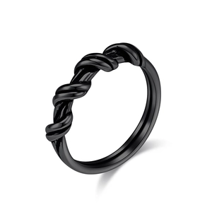 Minimalist black twisted rope titanium steel ring with smooth polished finish for unisex