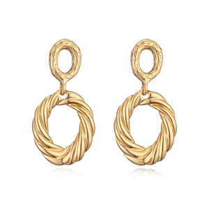 Minimalist double-hoop geometric gold earrings with textured and twisted metal rings