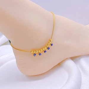 Evil Eye Anklet Bracelet For Women Titanium Steel Gold Plated Blue Beads Box Chain Adjustable Jewelry
