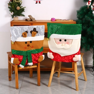 Christmas chair covers set featuring Santa and Reindeer designs for holiday dining decor