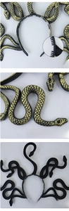 Detail view of Medusa snake headband showing serrated grip and realistic golden texture
