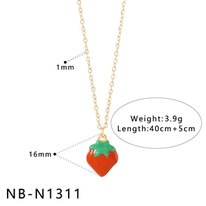 Detailed strawberry necklace specifications with dimensions and weight on a clean white background