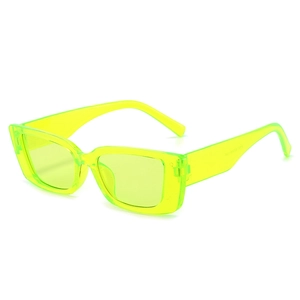 Retro neon green square sunglasses with transparent PC frame and tinted lenses