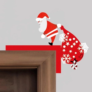 L-shaped Santa Claus door frame corner decoration with a gift bag for Christmas decor