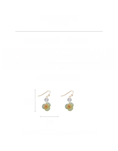 Detail view of gold-plated flower earrings with copper, zircon, and weight specifications