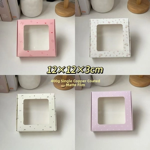 Four-pack 12x12x3cm windowed gift boxes for hair accessories in multi-color patterns