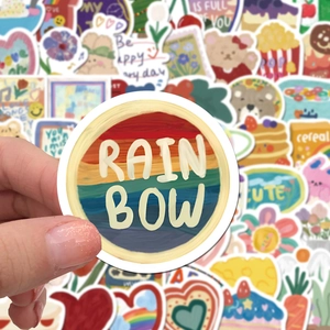 Set de 90 autocollants mignons arc-en-ciel et ours dessinés à la main pour décor DIY