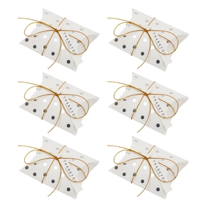 European style polka dot pillow candy gift boxes with gold cord and thank you tags