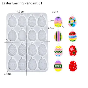 Detailed Easter egg silicone mold for resin earrings and pendants with various patterns
