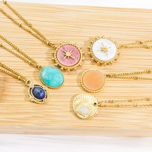Colliers pour femmes en acier doré 14K avec pendentifs en pierres naturelles colorées