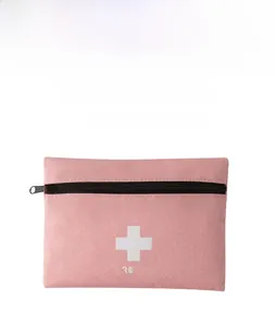 Pink portable first aid kit bag with cross logo and durable oxford fabric texture