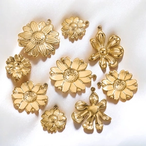 Sunflower Leaf Charms 18K Gold Plated Stainless Steel Pendants DIY Jewelry Making For Necklace Earrings