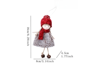 Detailed view of handmade plush angel Christmas ornament with dimensions and weight