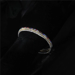 Detailed view of multi-color crystals on a high-quality elastic rhinestone bridal bracelet