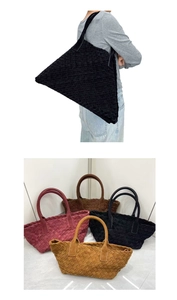 Collage of leather woven tote bags in black, burgundy, brown, and khaki for women