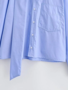 Light blue long sleeve shirt detail with button closure and chest pocket texture
