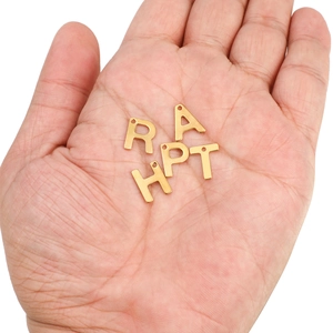 Polished golden stainless steel 11mm alphabet pendants for DIY jewelry making sets