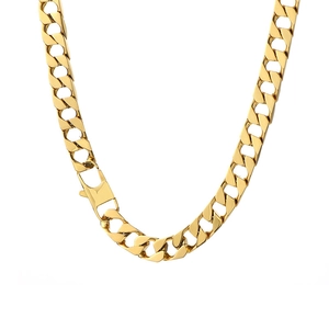 Polished gold vacuum-plated stainless steel Cuban link chain necklace with clasp