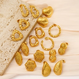 18K Gold Plated 304 Stainless Steel Earrings Geometric Hammered Hollow Out Jewelry For Women Waterproof Hypoallergenic