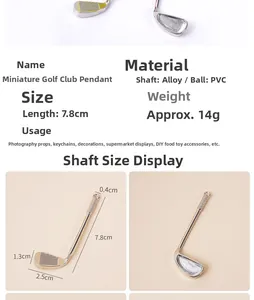 Macro detail of silver alloy golf club keychain with measurements of 7.8cm in length