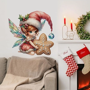 Stickers Muraux Noël Dessin Animé Fée Elfe Dragon Violet Arc-en-Ciel Autocollants PVC Amovibles Pour Chambre Salon Décor