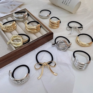 Metal Hair Ties Alloy Geometric Bow Knot Elastic Hair Bands Minimalist Cold Style Ponytail Holders For Women Girls