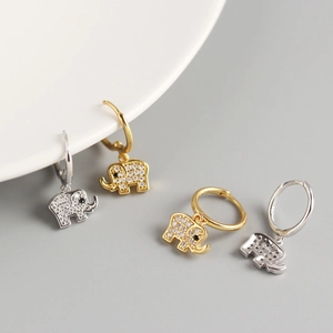 Luxuriöse S925 Sterling Silber Elefanten-Creolen mit funkelnden Zirkonia-Steinen für Damen