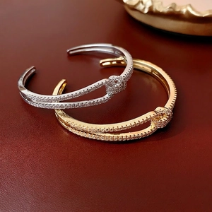 Knot Open Cuff Bracelet Cubic Zirconia Copper Double Layer Full Pavé Adjustable Bangle For Women Elegant Luxury Jewelry