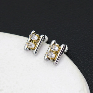 Macro di orecchini quadrati in acciaio inossidabile con zirconi bianchi in oro e argento