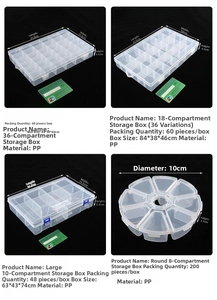 Clear PP plastic storage boxes with adjustable compartments for jewelry and small parts