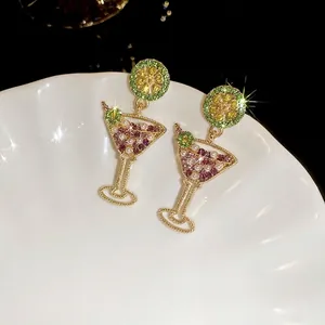 Creative lime cocktail glass earrings with pearls and crystals for summer vacation style