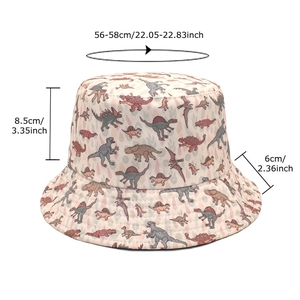 Cotton reversible bucket hat with colorful dinosaur pattern and wide sun protection brim