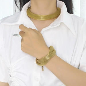Mesh Weaving Stainless Steel Necklace And Bracelet Fashion Minimalist Tubular Neck Chain For Women Gift