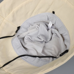 Beige UV protection sun hat with breathable mesh lining and adjustable chin strap