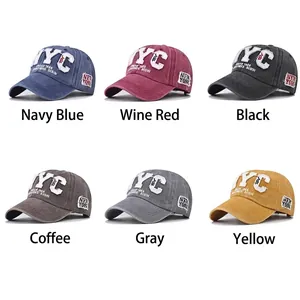 Casquettes de baseball NYC brodées en coton délavé dans six couleurs rétro classiques
