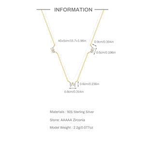 S925 sterling silver gold butterfly necklace with zircon stones and sizing info