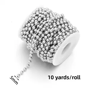 Close-up of 5mm silver stainless steel ball chain on a 10-yard spool for DIY jewelry