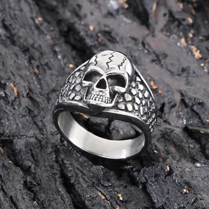 Vintage Punk Skull Ring For Men Stainless Steel Gothic Skeleton 3D Design Textured Band Jewelry Accessory