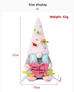 Detailed size chart of a pink Mother's Day faceless gnome plush with 22cm height